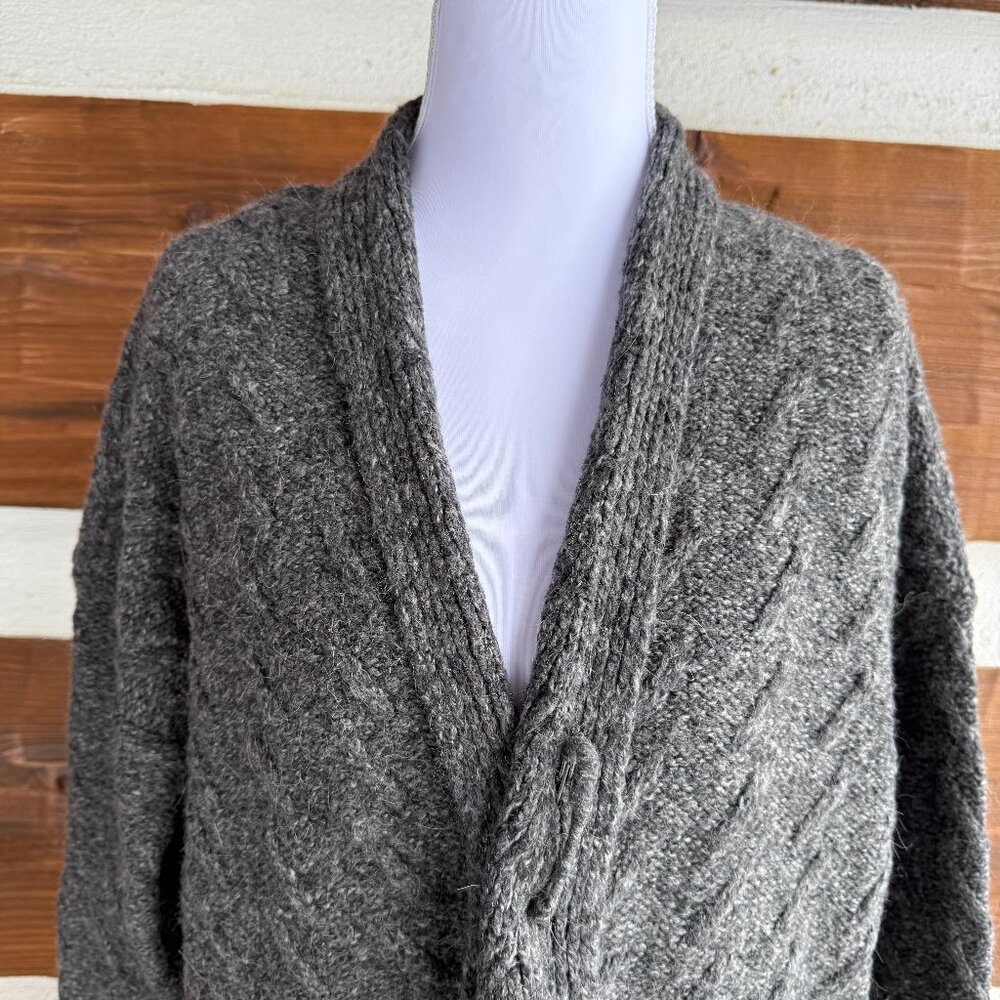 J. JILL Cardigan Sweater. Cable Knit, Alpaca Blend, Safety Pin Closure. Gray XS